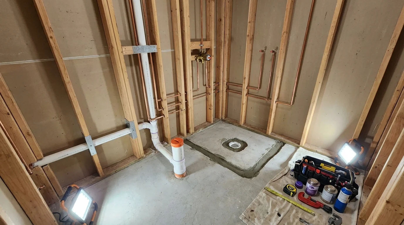 Bathroom rough-in plumbing during remodel by Johns Plumbing LLC in Truman