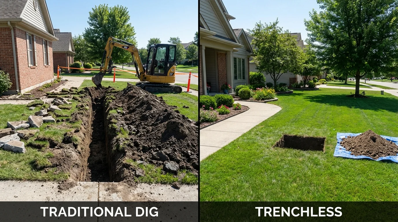 Trenchless sewer repair with minimal yard damage versus traditional excavation in Truman, MN
